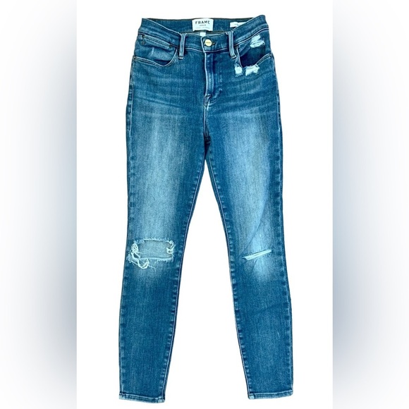 Frame Le High Rise Ripped Skinny Jeans in Saxon, size 26 - Picture 2 of 8
